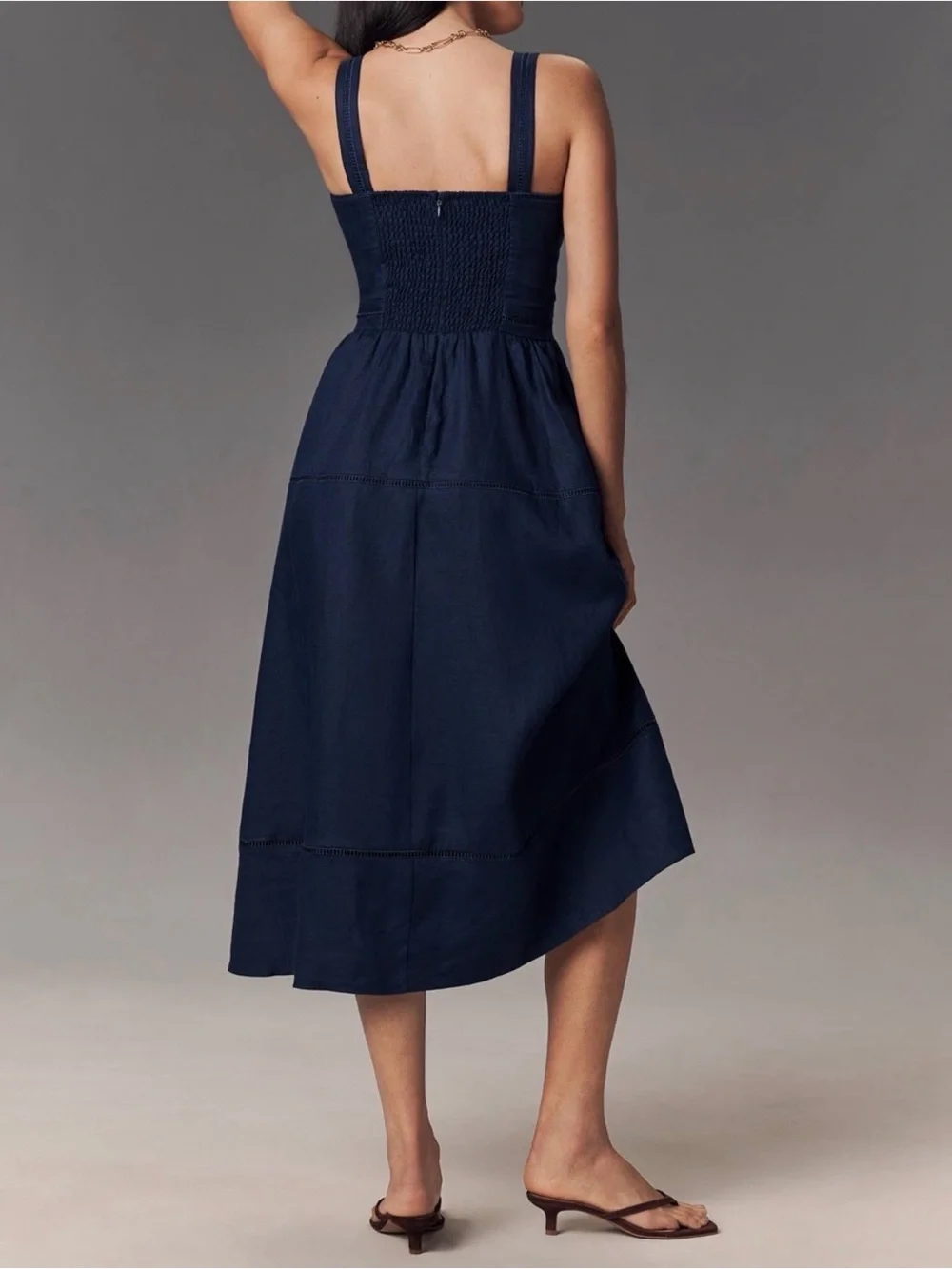 NWT Reformation Everett Linen dress 10, Navy Square Neck Sundress with Pockets - Picture 2 of 9